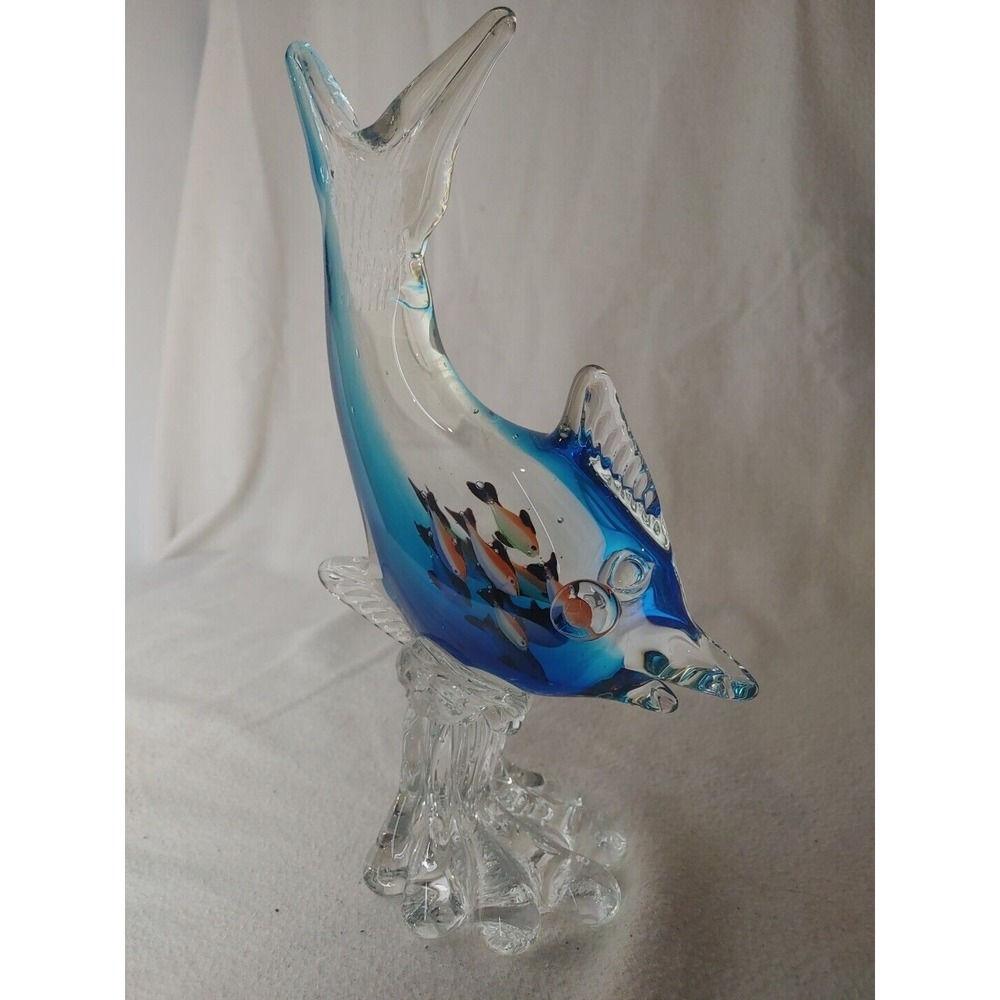 Unique Glass Blown Fish Figurine - 11‎ " Ornimental-Brilliant Colors H3